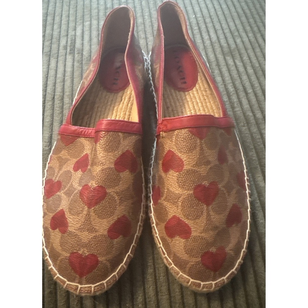 COACH Collins Valentine's Women Espadrille Khaki Brown Red Heart Size 9.5